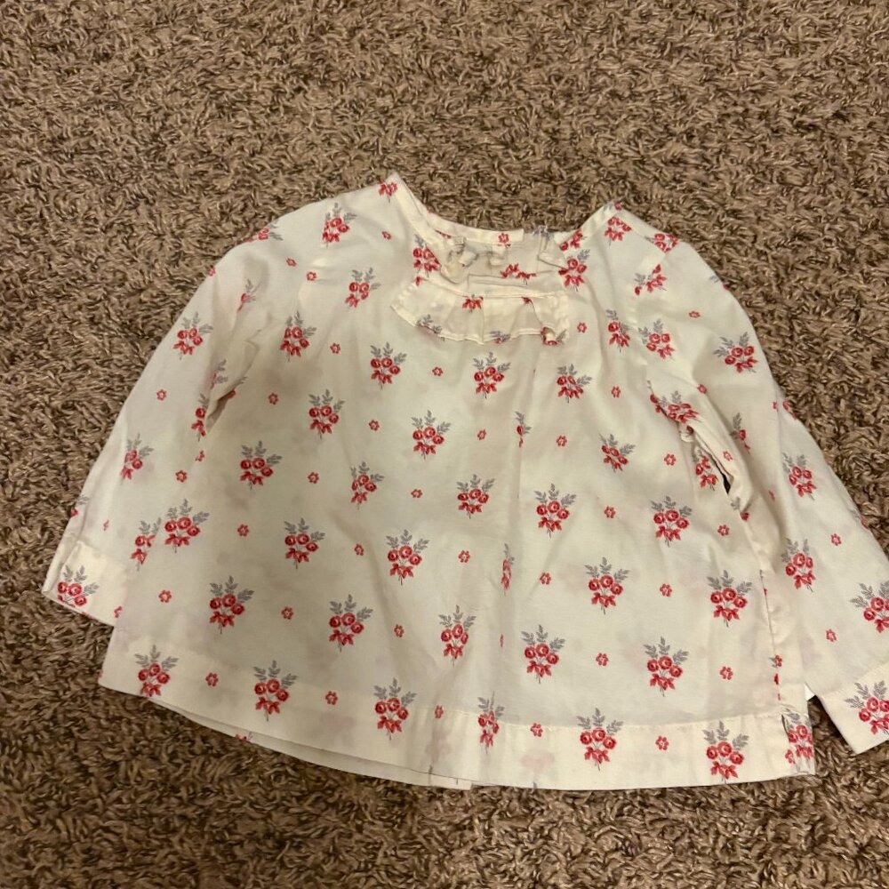 Janie and Jack Floral Print Blouse 12-18 Months Ruffle Front Long Sleeve Button
